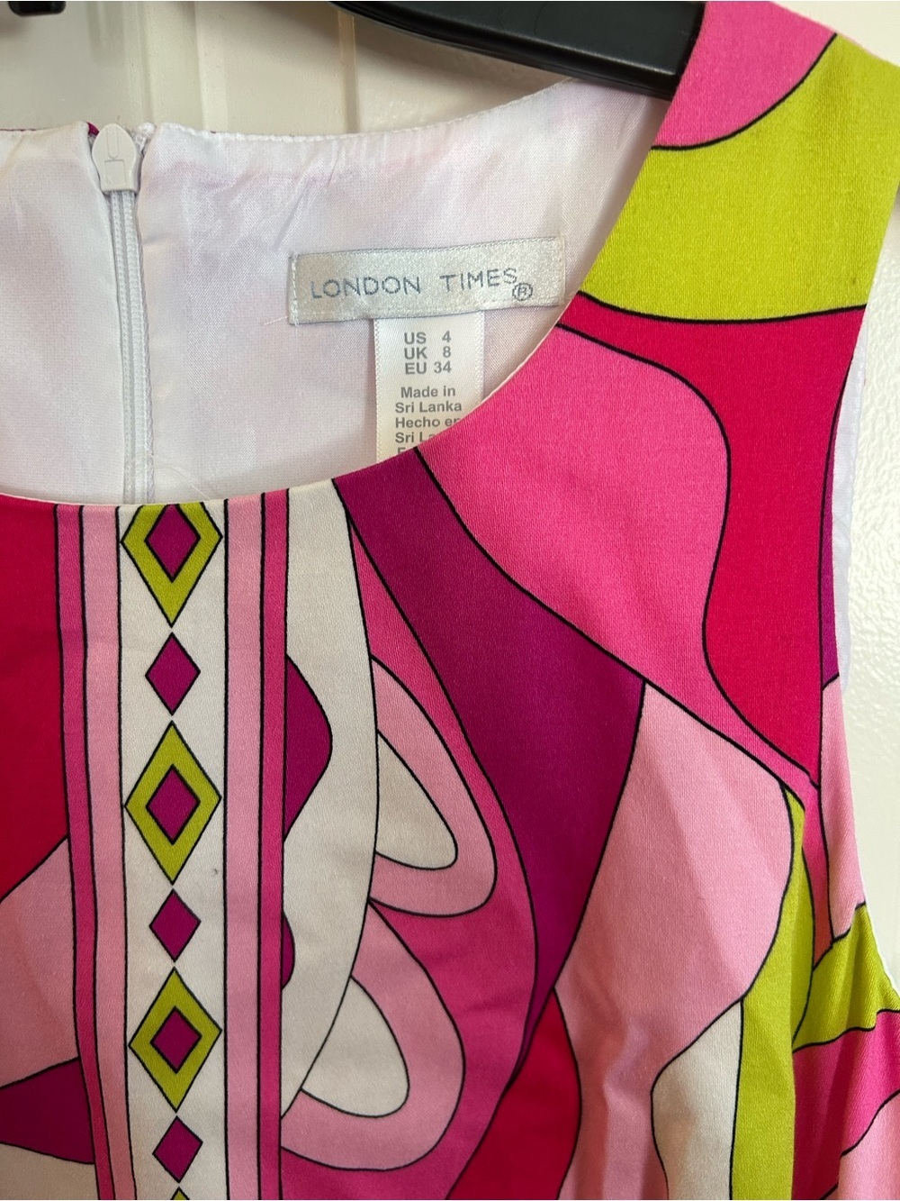 London Times Shift Retro Dress Psychedelic Geometric Swirl Pattern Size 4 - Picture 2 of 7